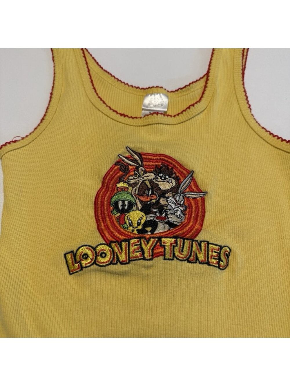 Looney Tunes Juniors Medium 7/9 Tank Top Shirt Yellow Embroidered